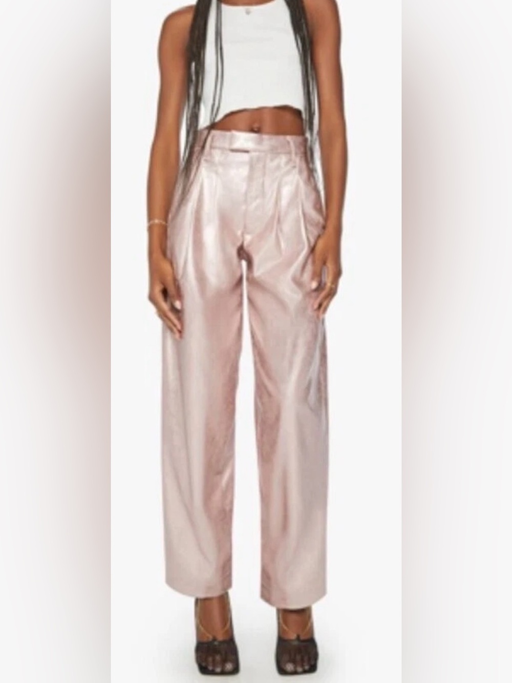 MOTHER Wide-Leg Satin Pants in Pale Rose